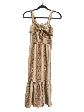Jenna & Jessie kids Floral Tie-Front Maxi Dress in Beige and Multicolor